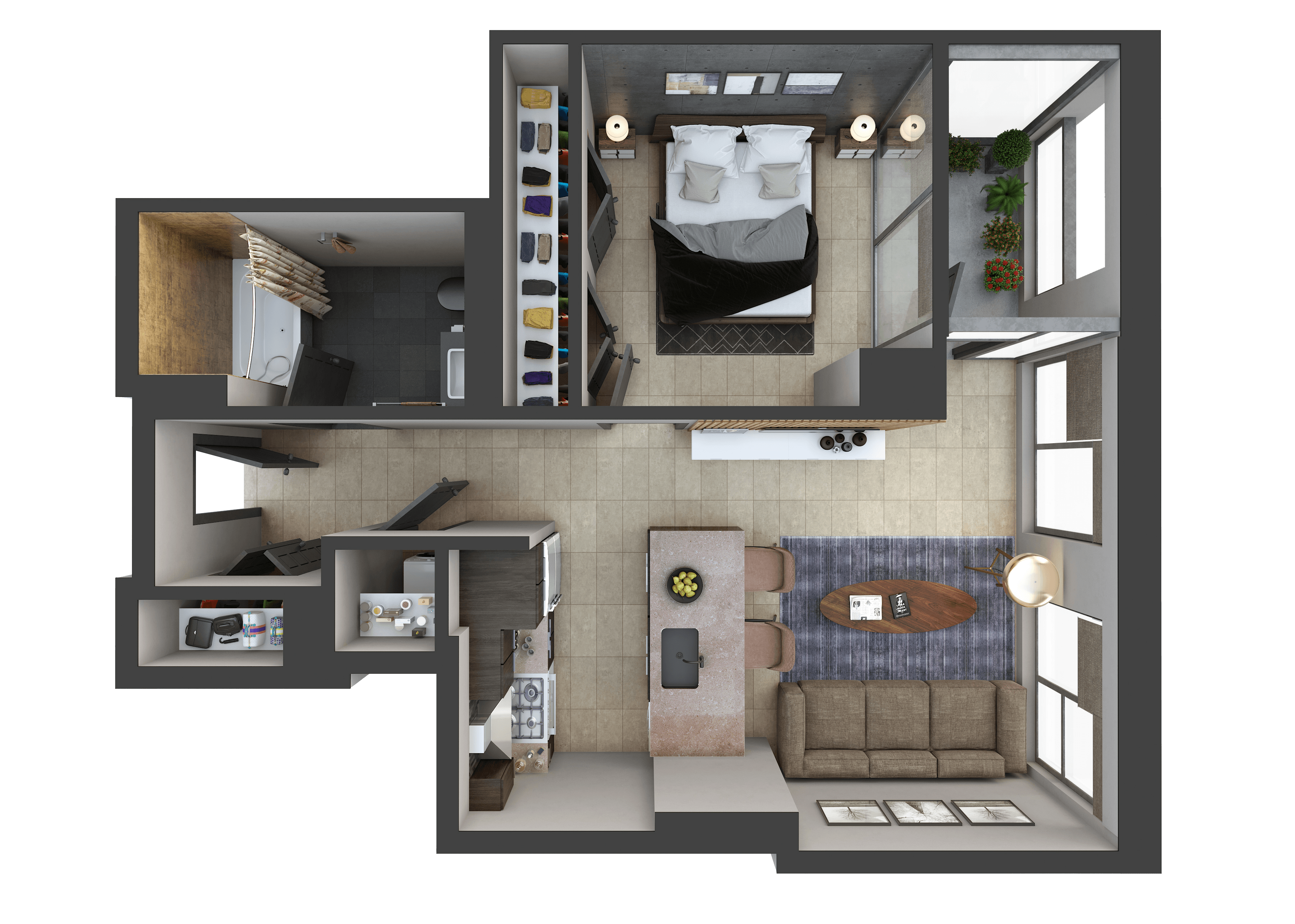 3D floor plan image for apartment U413 at Randolph Perimeter